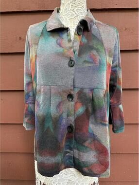 Parsley & Sage Lightweight Abstract Print Button Front Jacket Top